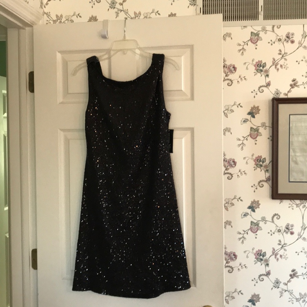 INC sequined black dress low back size M